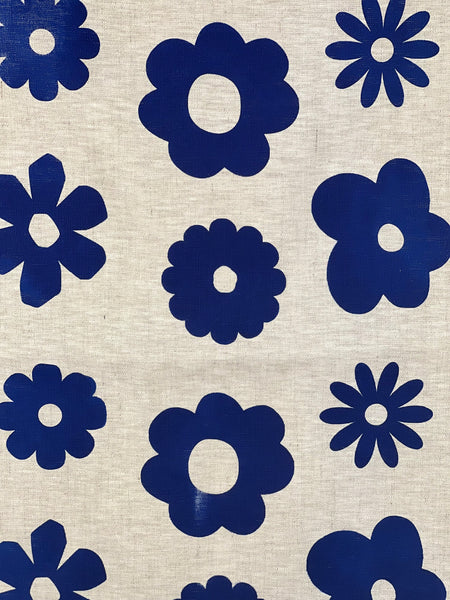 once and floral - blue flowers oatmeal linen tea towel