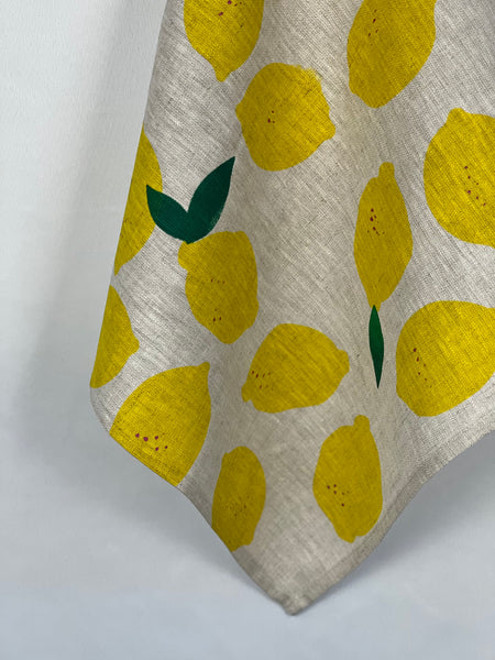 citrus got real - lemons oatmeal linen napkins (set of four)