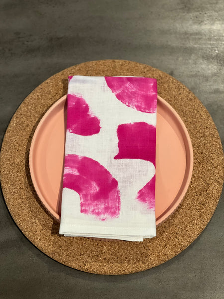 painted love - fuschia brushed linen napkins (set of four)