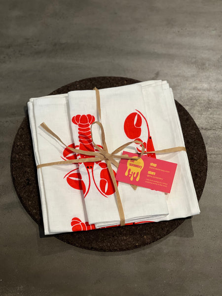 claws for applause - lobsters white linen napkins (set of four)
