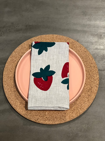 Berry Nice - Strawberries Oatmeal Linen Napkins (set of four)