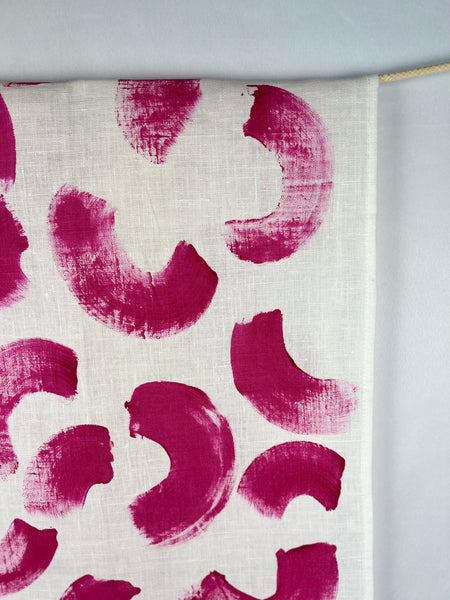 Paint it Forward - Fuchsia Brushstrokes White Linen Table Runner