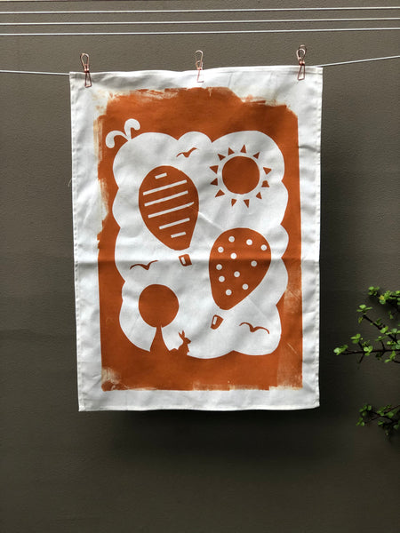 Golden Copper Hot Air Balloons (Collab #1) - Linen Tea Towel