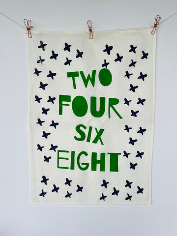 Saying Grace - Linen Tea Towel (Green x Purple)